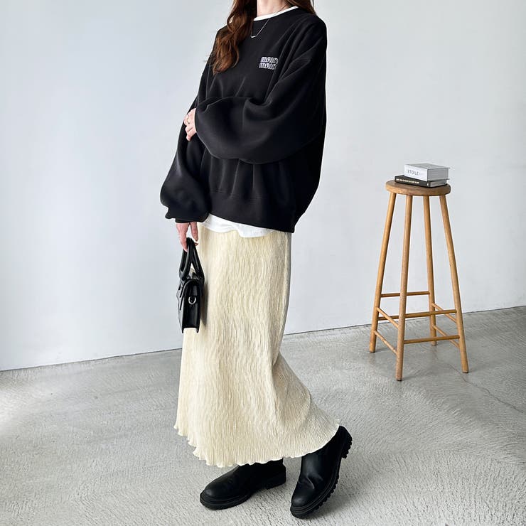 すっきり見え！ベロアプリーツロングスカート[品番：GERW0010812