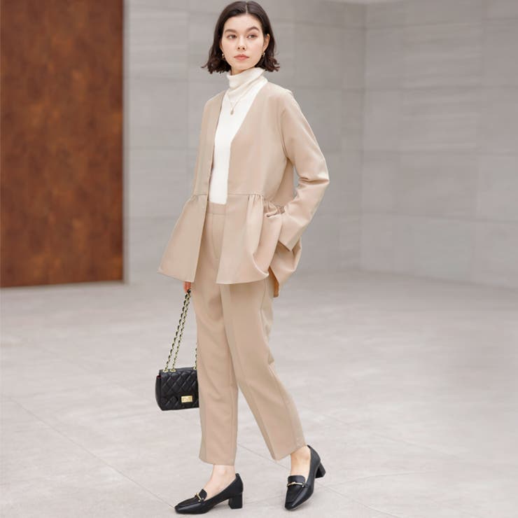 2点セット】ペプラムジャケットセットアップスーツ[品番：GERW0010904