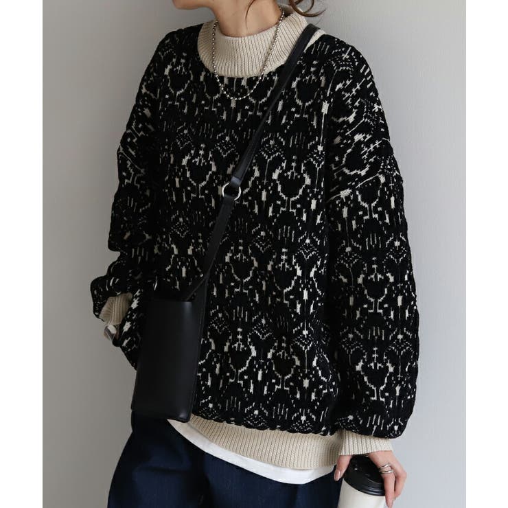 ニット ダマスク柄 セーター[品番：HHHW0001739]｜HUG.U（ハグユー）の