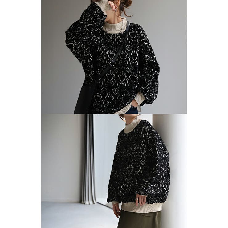 ニット ダマスク柄 セーター[品番：HHHW0001739]｜HUG.U（ハグユー）の