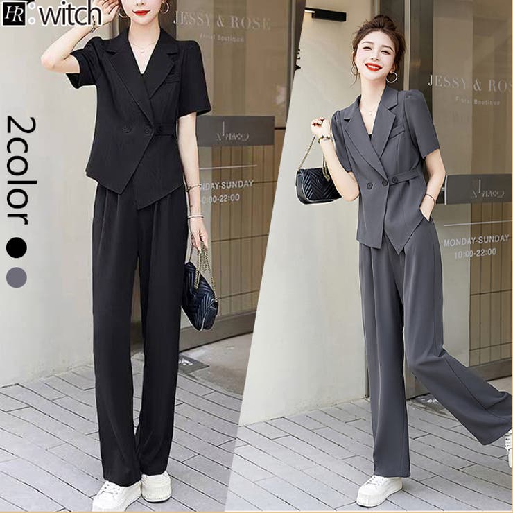 フォーマル パンツ スーツ セットアップ 半袖[品番：HERW0005351