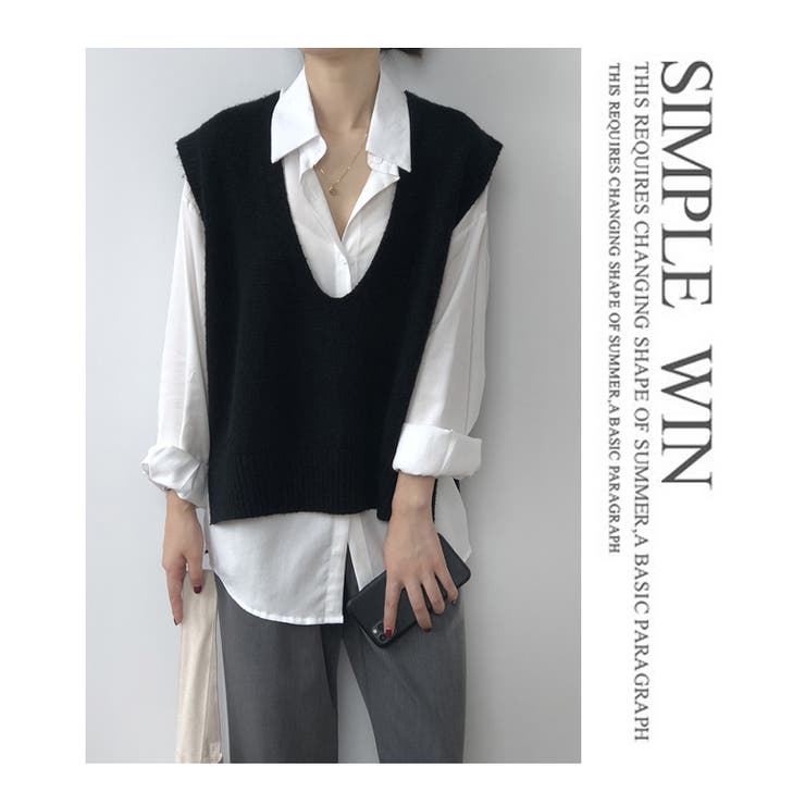 秋 新作 ベスト ニットベスト Vネック ノースリーブニットウェア