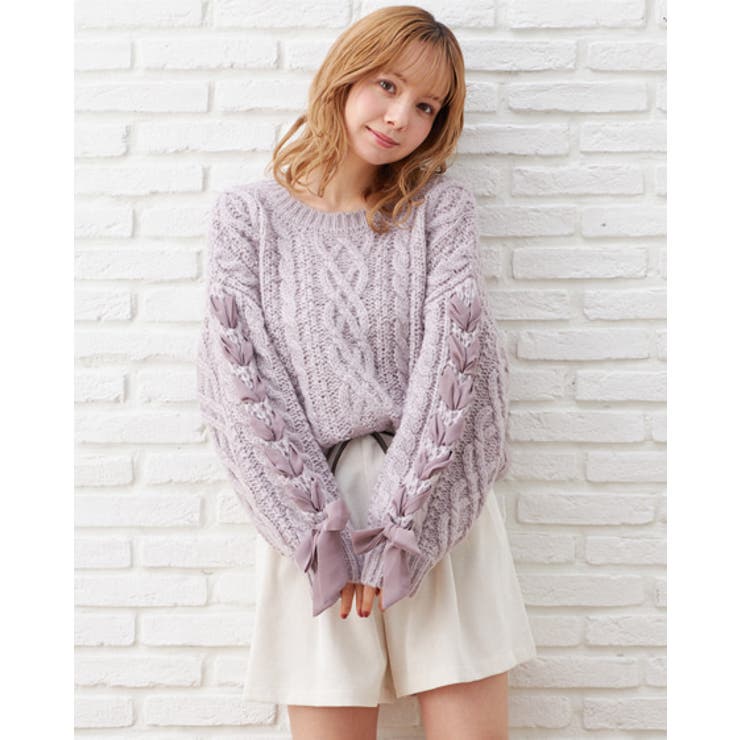 3G袖レースアップリボンケーブルニット[品番：INGW0006487]｜INGNI
