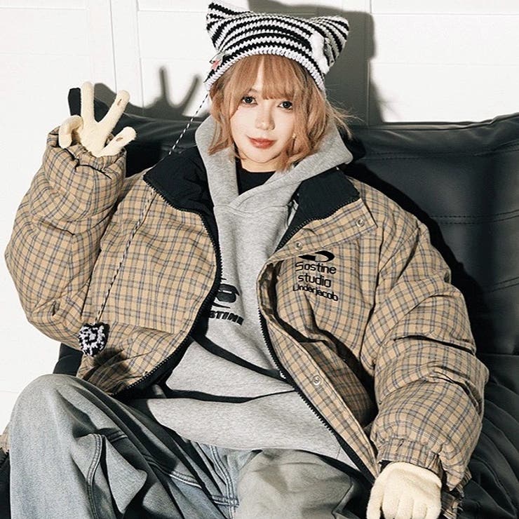 リバーシブルチェック柄中綿ジャケット 秋 冬[品番：SHNW0012134