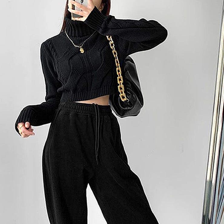 クロップド丈タートルネックニットトップス 秋 冬[品番：SHNW0008239