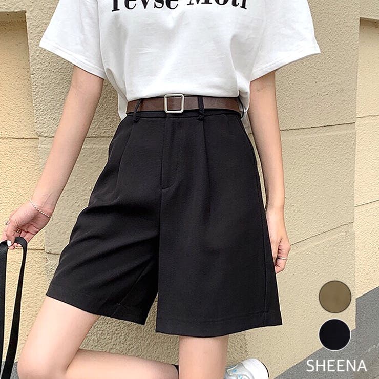 さらさら涼感生地タックショートパンツ 春 夏[品番：SHNW0011006