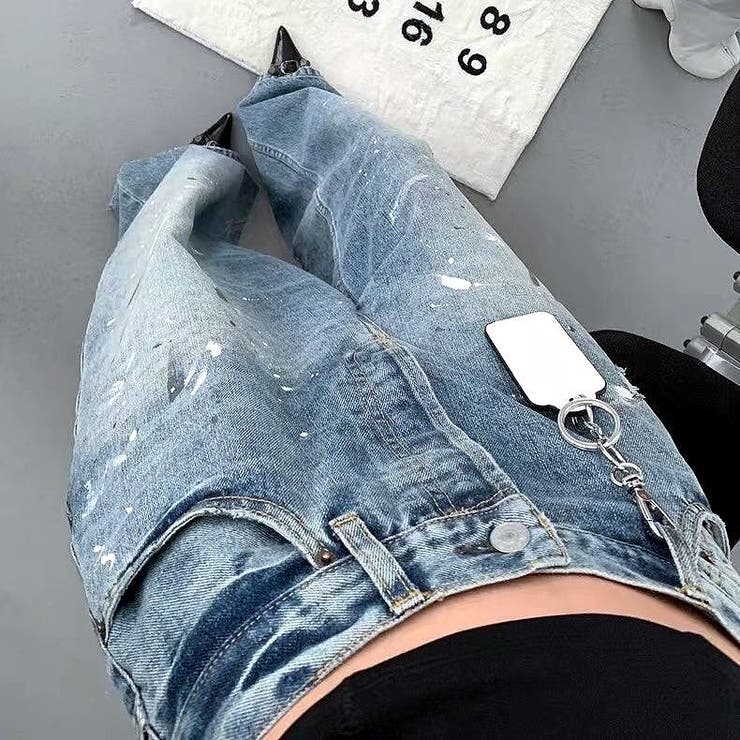 ペイント加工デニムワイドパンツ 春 夏[品番：SHNW0011384]｜SHEENA