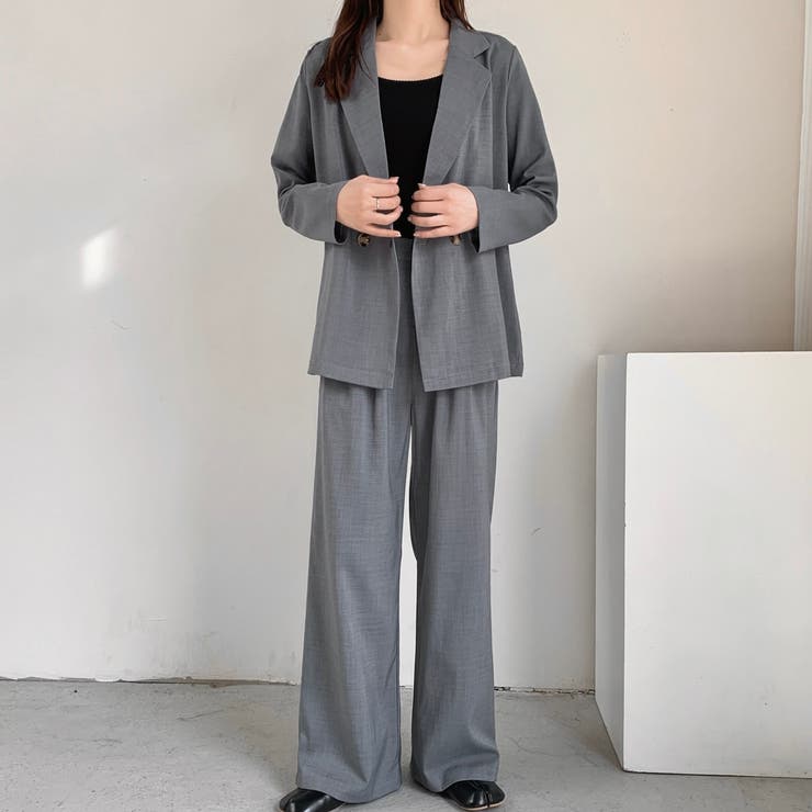ダブルジャケット＆ワイドパンツセットアップスーツセット[品番