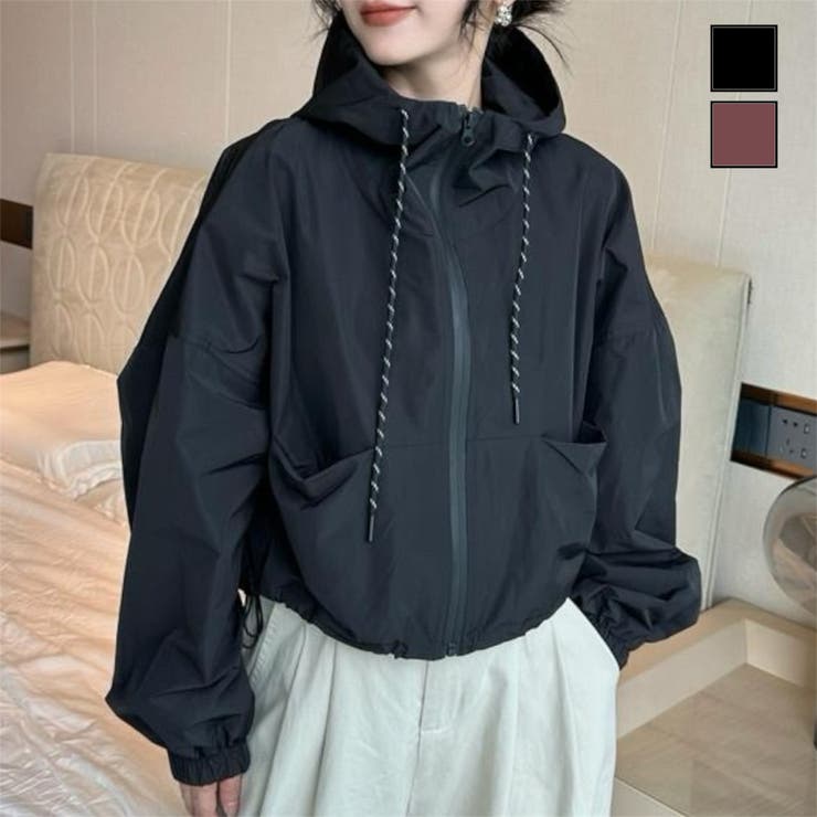 春夏新作】フード付きショート丈マウンテンパーカー[品番：SHNW0012182