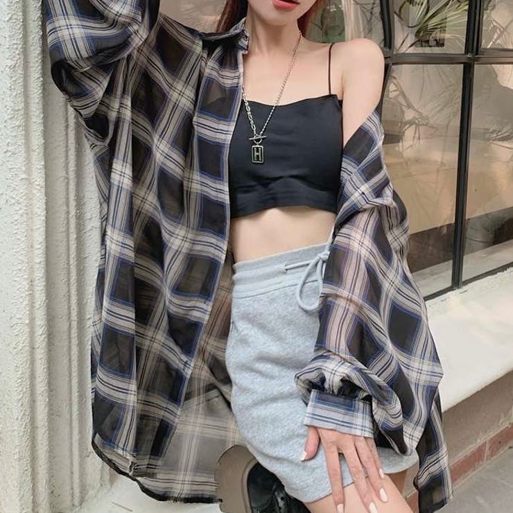 チェック柄ゆったりシアーシャツ[品番：SHNW0011279]｜LADY LIKE