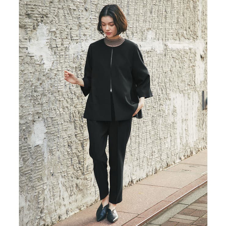 ノーカラージャケット＆テーパードパンツスーツセットアップ[品番