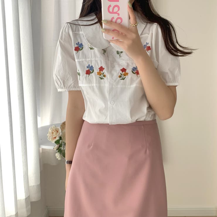 赤字覚悟！処分セール】トップス半袖シャツ刺繍ブラウス花柄バルーン袖