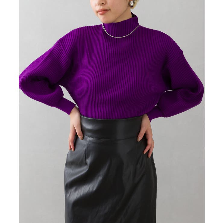 ボリュ ム袖ボトルネックニットトップス バルーンスリーブ[品番