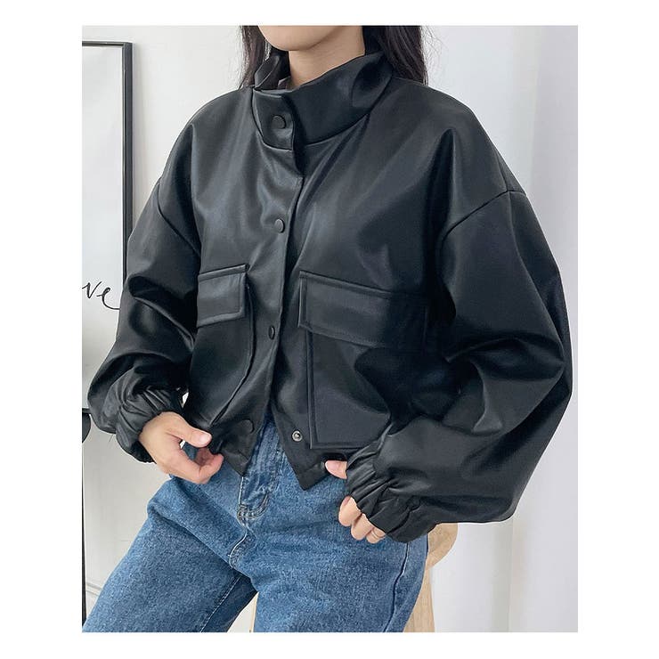 ハイネックショートレザージャケット レディース Y2K[品番