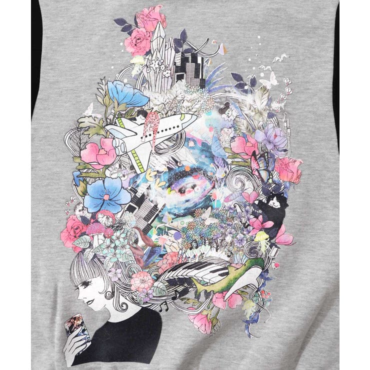 花×宇宙×アート バイカラー裏起毛プルオーバー[品番：SRSW0000374
