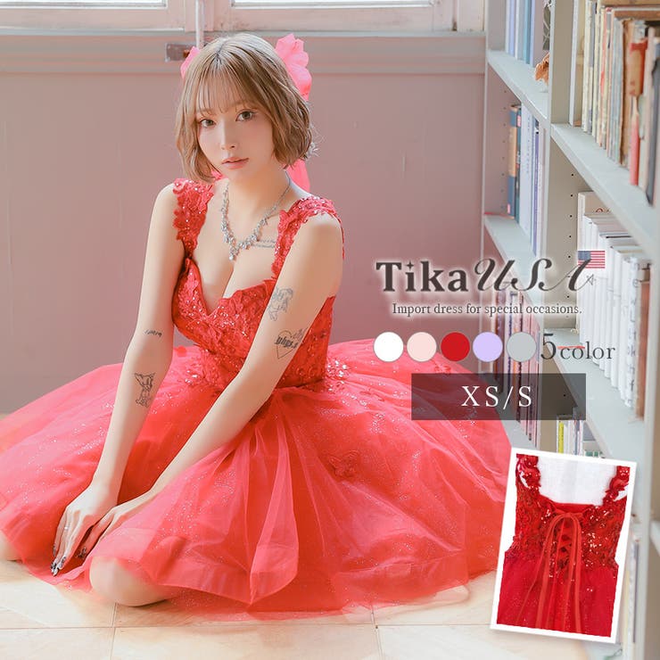 スパンコール×刺繍トップショルダーAラインフレアミニドレス ガーリー