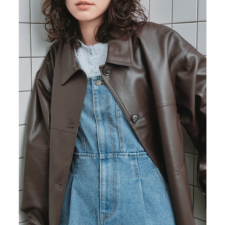 襟付フェイクレザージャケット[品番：TV000017233]｜titivate