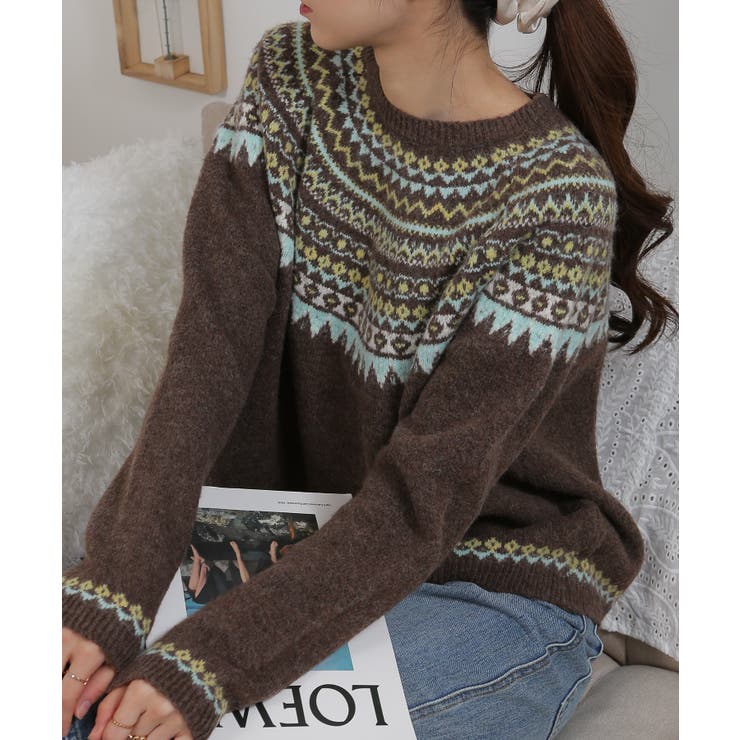 カラフルカラー ノルディック柄 ニット[品番：PPNW0005080]｜Pumpkin