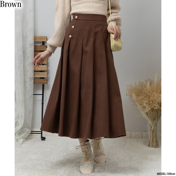 ゴールドボタン プリーツ ロングスカート[品番：PPNW0003481]｜Pumpkin