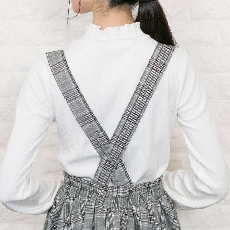 チェック サスペンダー付き ミニフレアスカート（スカパン）[品番