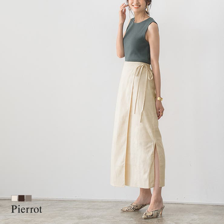 リネンラップスカート スカート ロング丈 麻混 リネン ラップ 綿麻 麻
