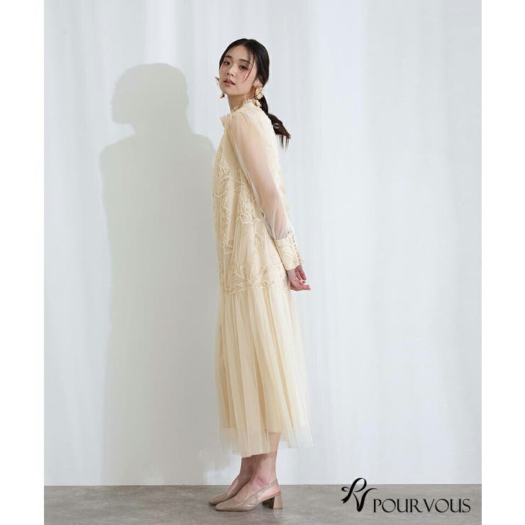 フェザー フラワーチュール ワンピース[品番：PV000003601]｜PourVous