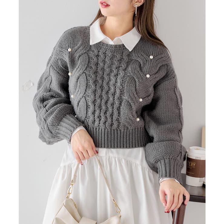 Chico】パール付きケーブルクルーニット[品番：PALW0006218]｜PAL
