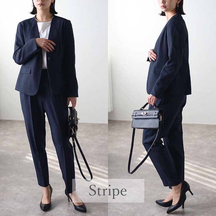 洗える〉機能性シャドーストライプパンツスーツセット[品番