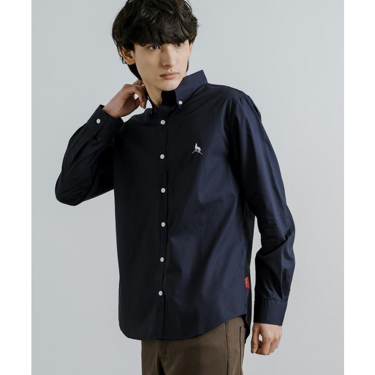 長袖ボタンダウンシャツ ワンポイント刺繍 シンプル[品番：OE000007563