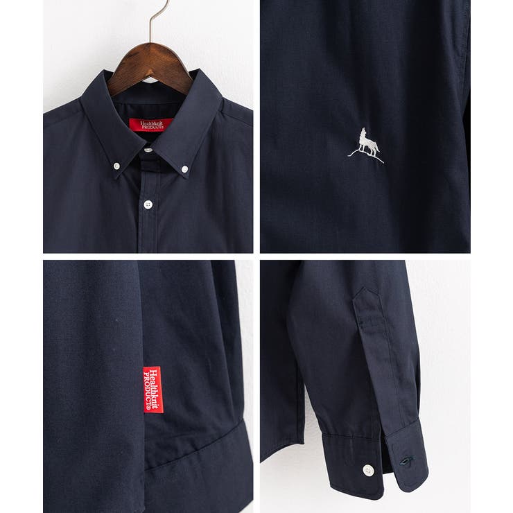 長袖ボタンダウンシャツ ワンポイント刺繍 シンプル[品番：OE000007563