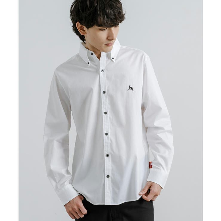 長袖ボタンダウンシャツ ワンポイント刺繍 シンプル[品番：OE000007563