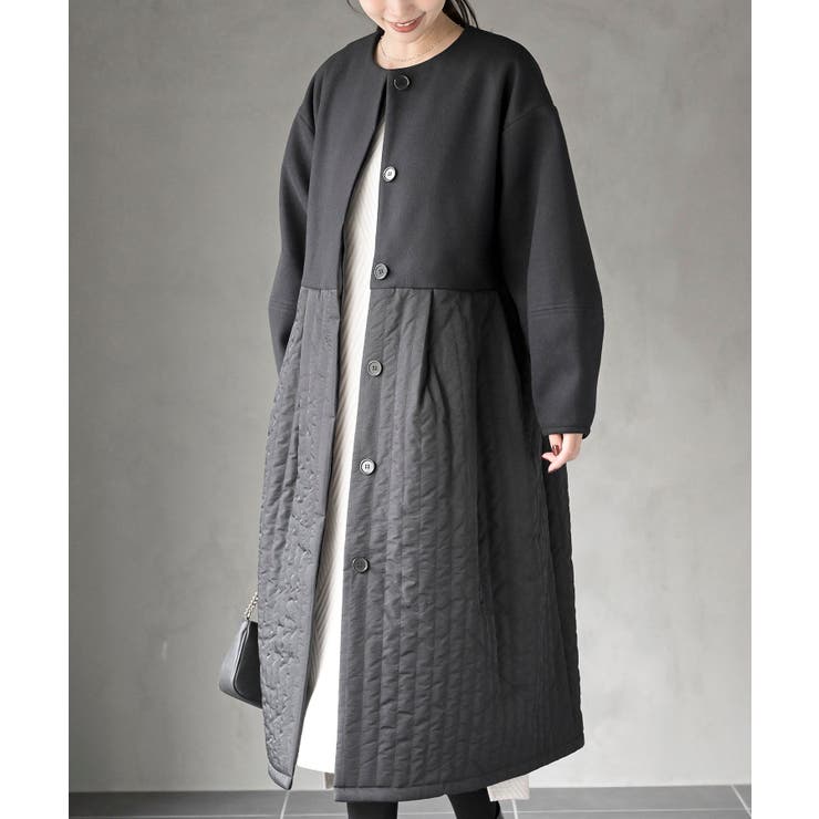 異素材切替ノーカラーコート[品番：RPSW0003241]｜rps（アールピーエス