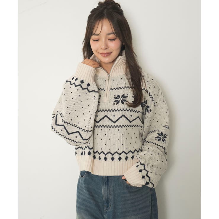 ノルディック柄ハーフジップニット[品番：WG010096632]｜WEGO【WOMEN