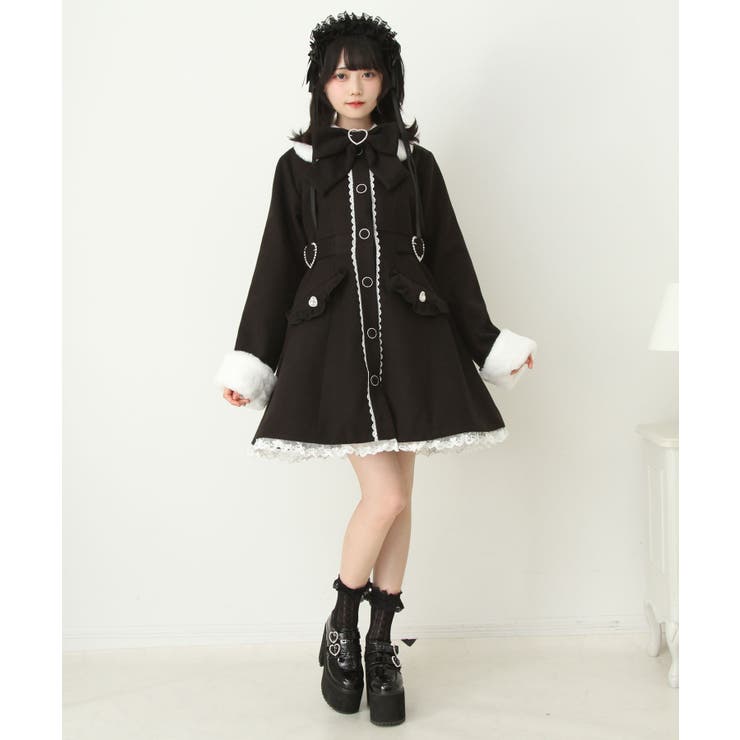 ハートたっぷりフリルAラインファーコート 量産型 地雷系 夢展望[品番