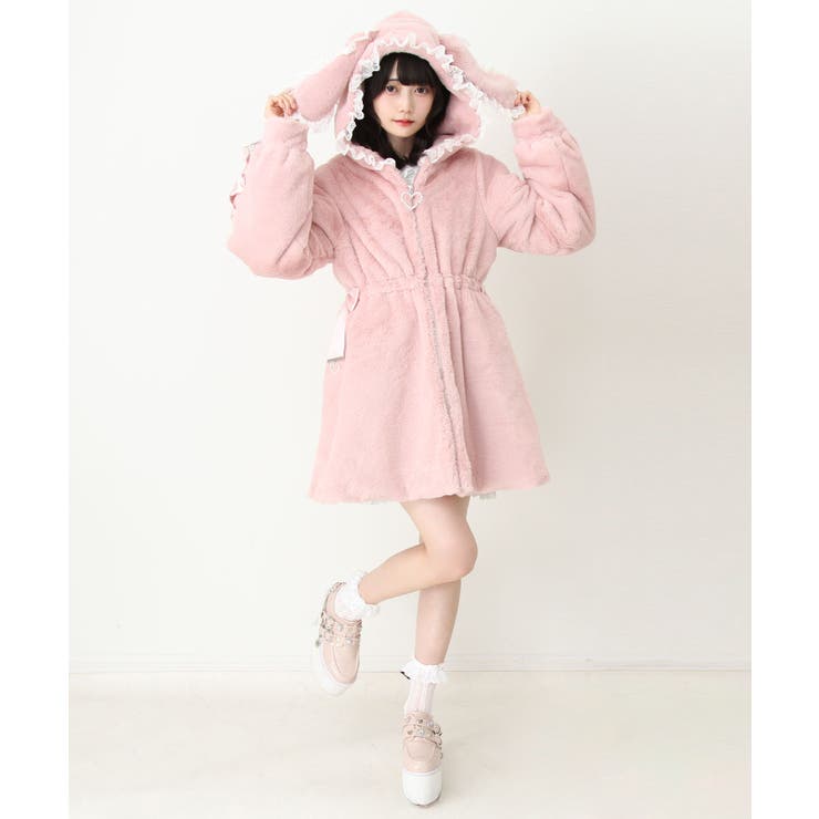 選べるフードデザインフレアファーコート 量産型 地雷系 夢展望[品番