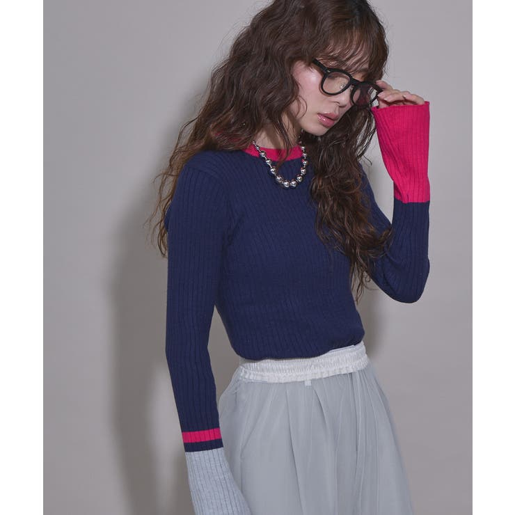 26aw】フレア袖配色プルオーバーニット 韓国 夢展望[品番：YU000047658