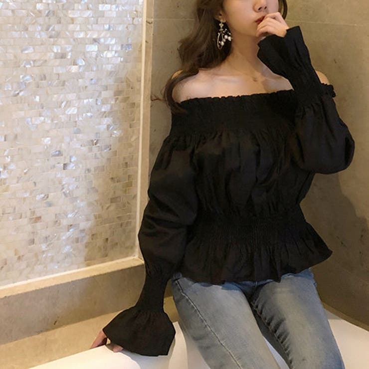 BL】オフショルダーギャザーブラウス オフショルダーブラウス ギャザー
