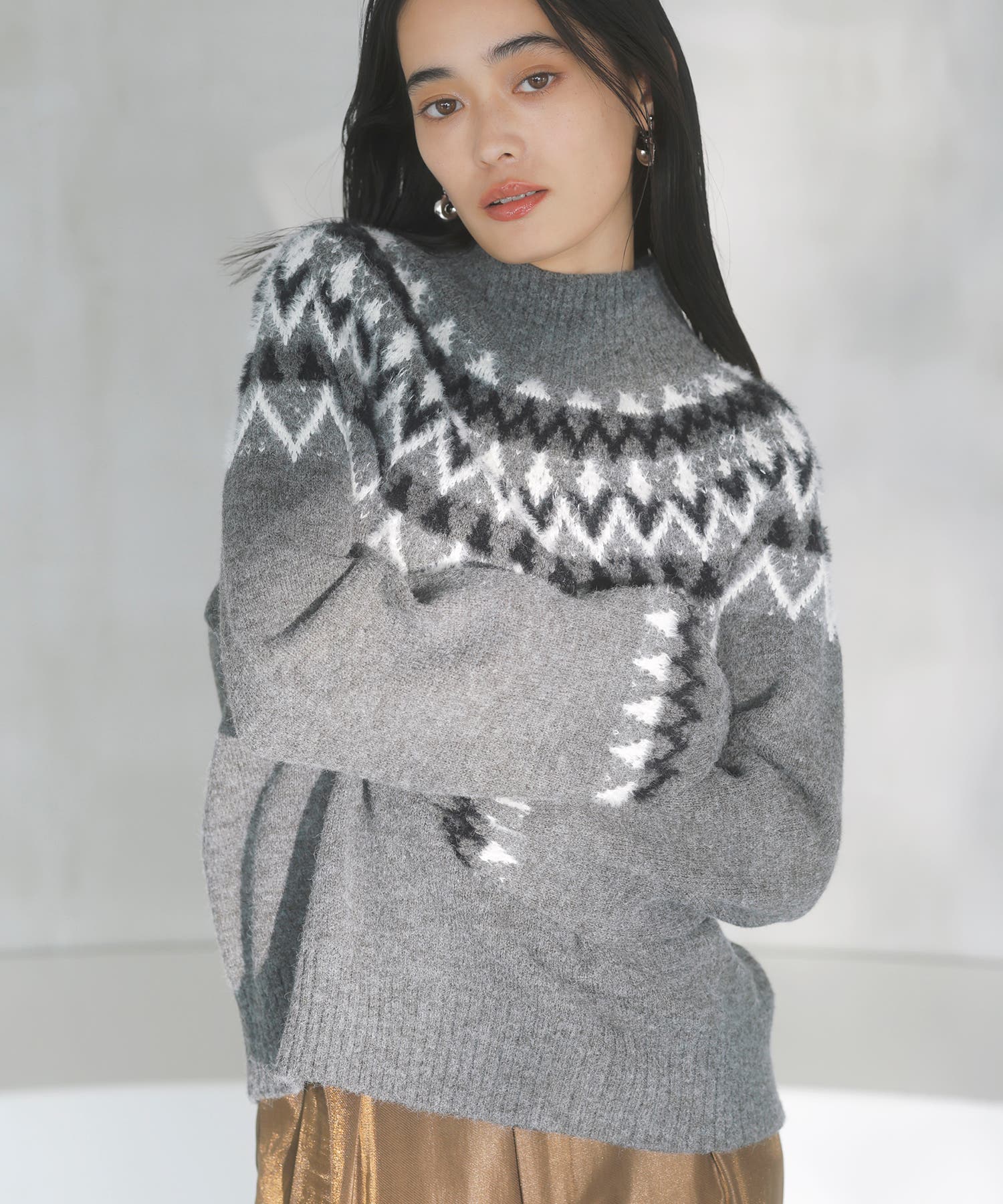 洗える】ノルディック柄ハイネックニット[品番：VISW0047271]｜VIS