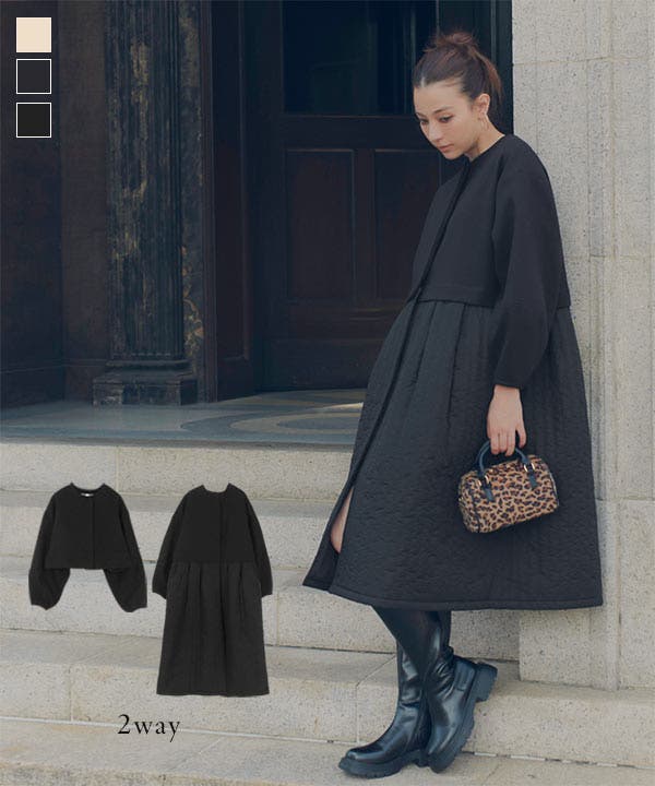 2wayフェイクウール×キルティングコート［K1312］[品番：KO000014899