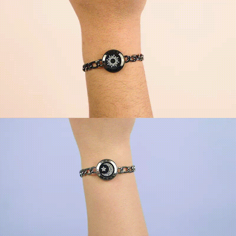 太陽と月 タッチ ブレスレット｜フィガロチェーン｜ブラック+シルバー