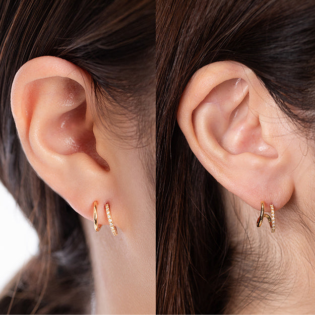 K18/Pt「ダブルフープ・ミラ」ピアス(片耳用)｜【オレフィーチェ】Orefice