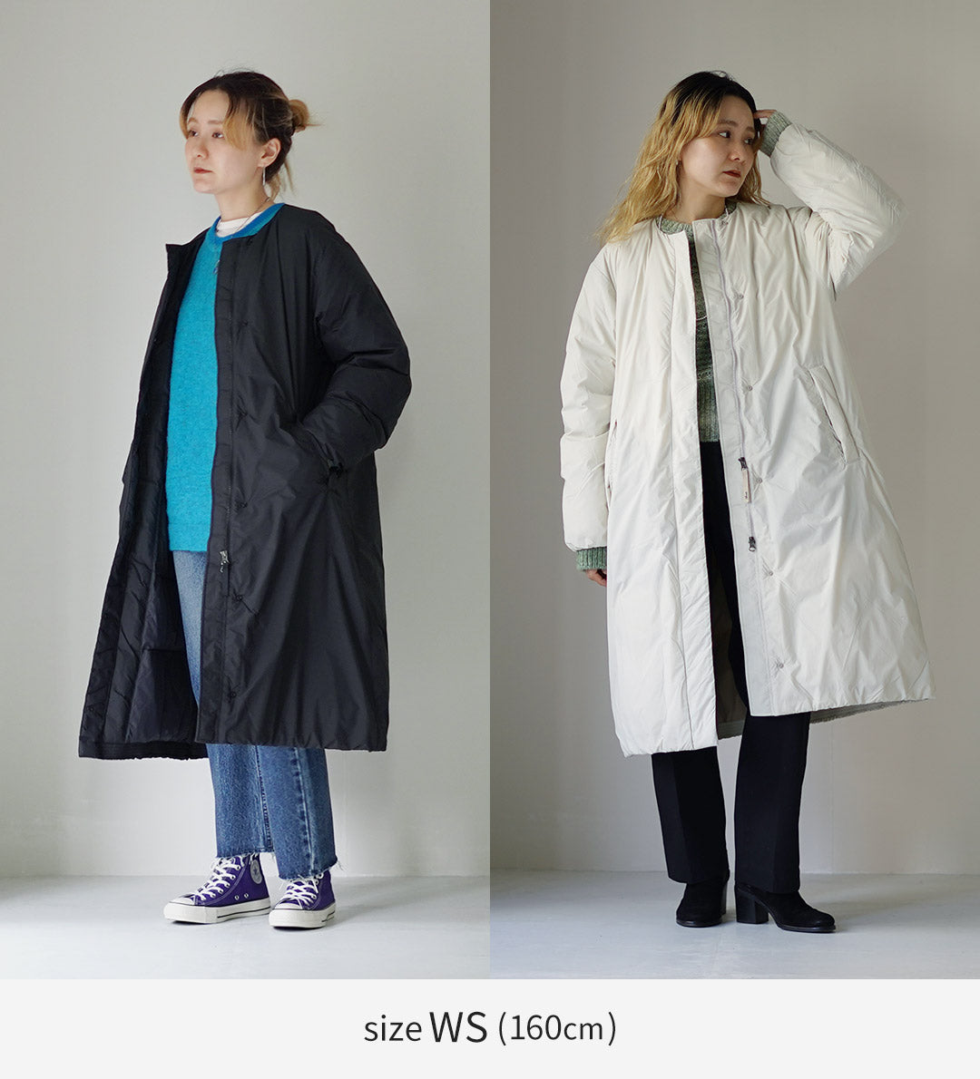 NANGA（ナンガ） ノーカラー ダウンコート / レディース ロング 襟なし