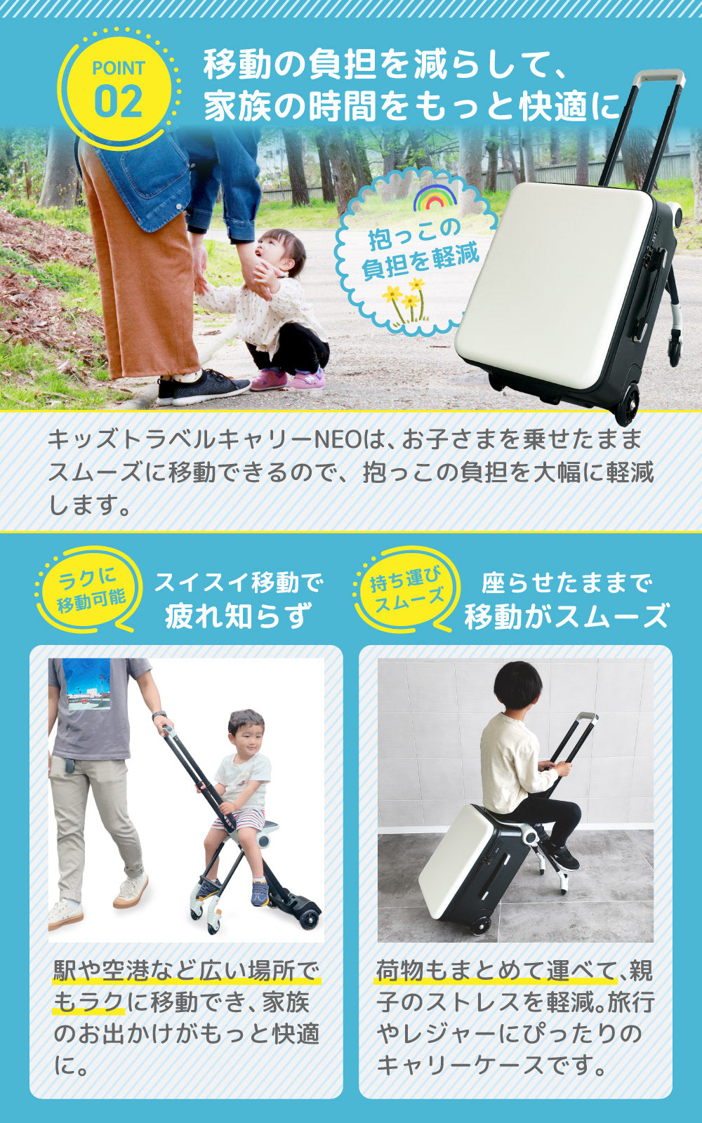 キッズトラベルNEO｜親子の旅をもっとラクに！乗れるキャリーケース