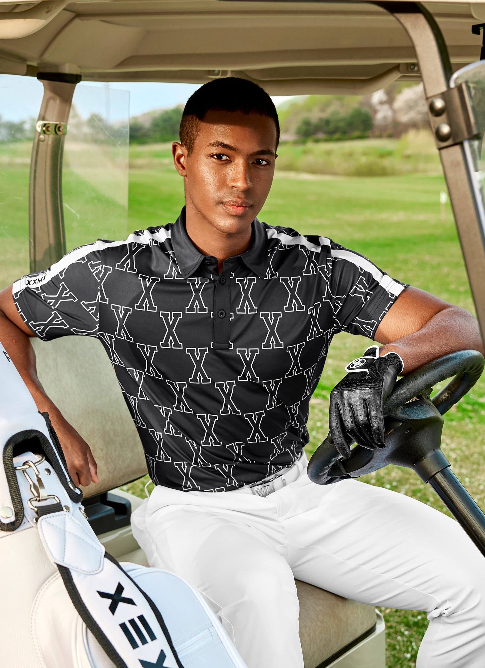 GT2242H Xパターン入り UVカット ポロシャツ 半袖