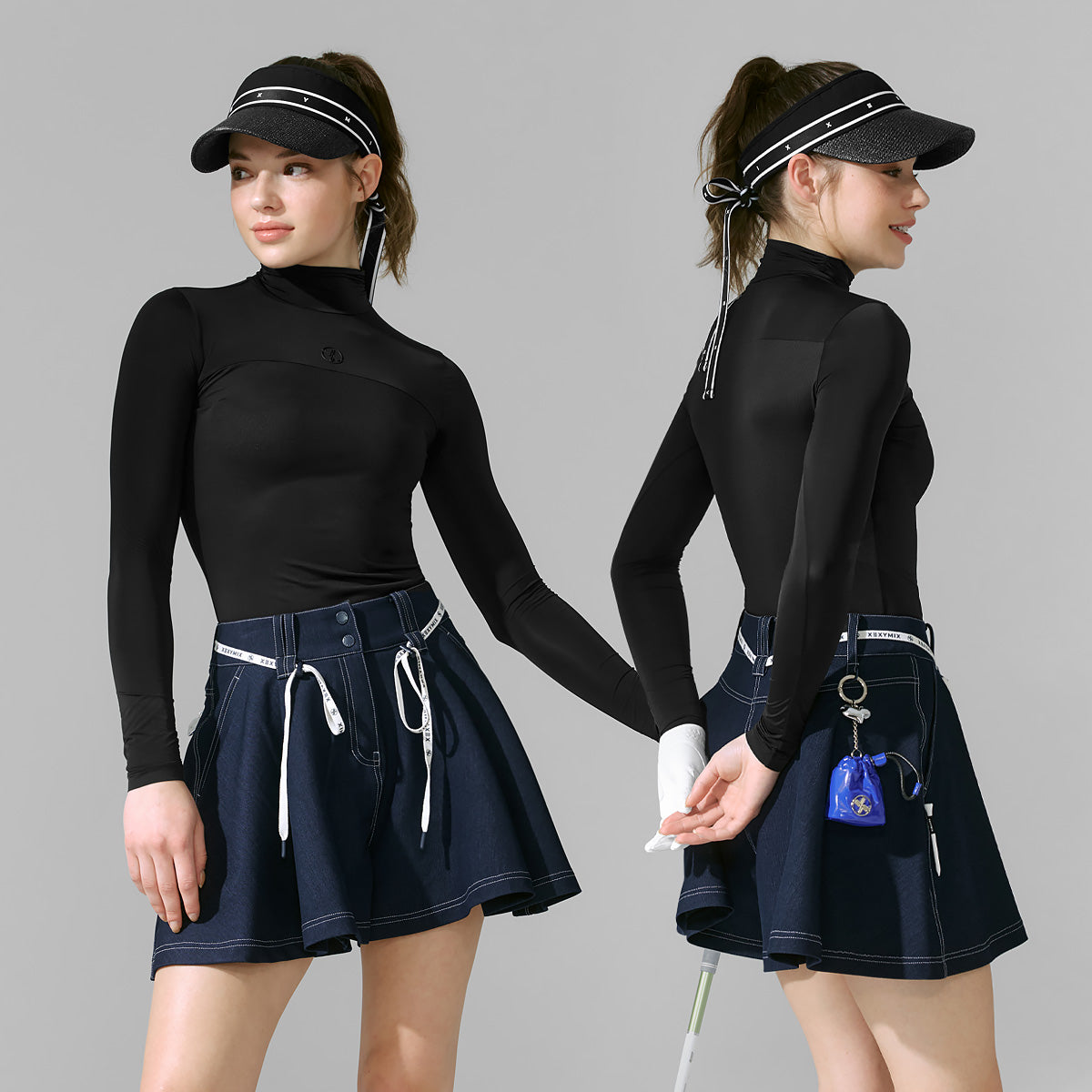 シャーリング入り モックネック ベースレイヤー