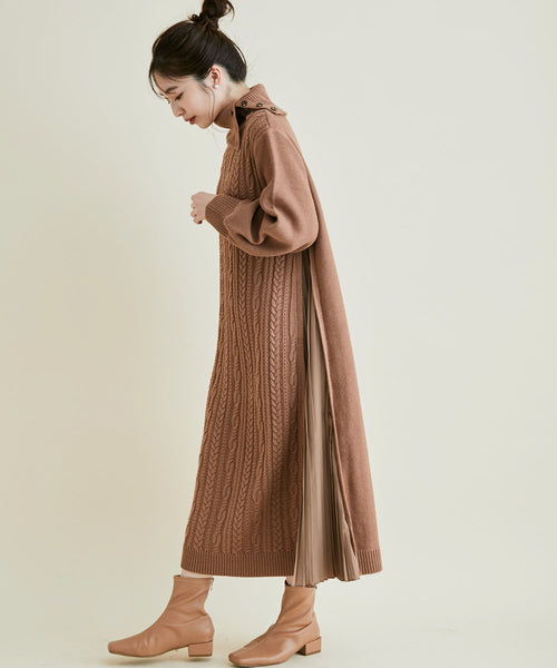 VIS(ビス) / サイドプリーツドッキングケーブルニットワンピース