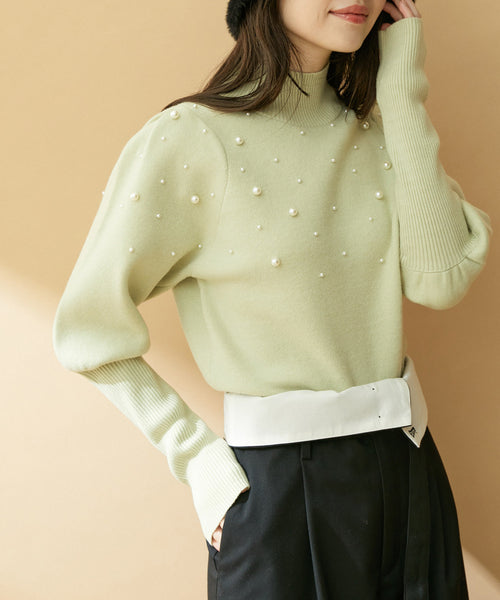 VIS(ビス) / パールアレンジジゴスリーブハイネックニット (トップス