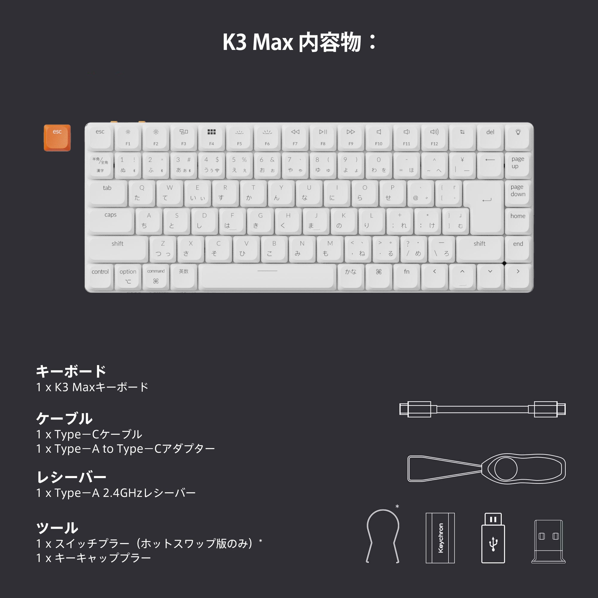 Keychron K3 Max（ホワイトボディ） QMK/VIA ワイヤレス カスタム