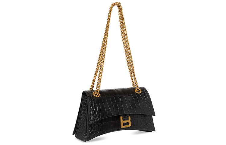 WMNS) Balenciaga Crush Small Chain Bag Crocodile Embossed 'Black