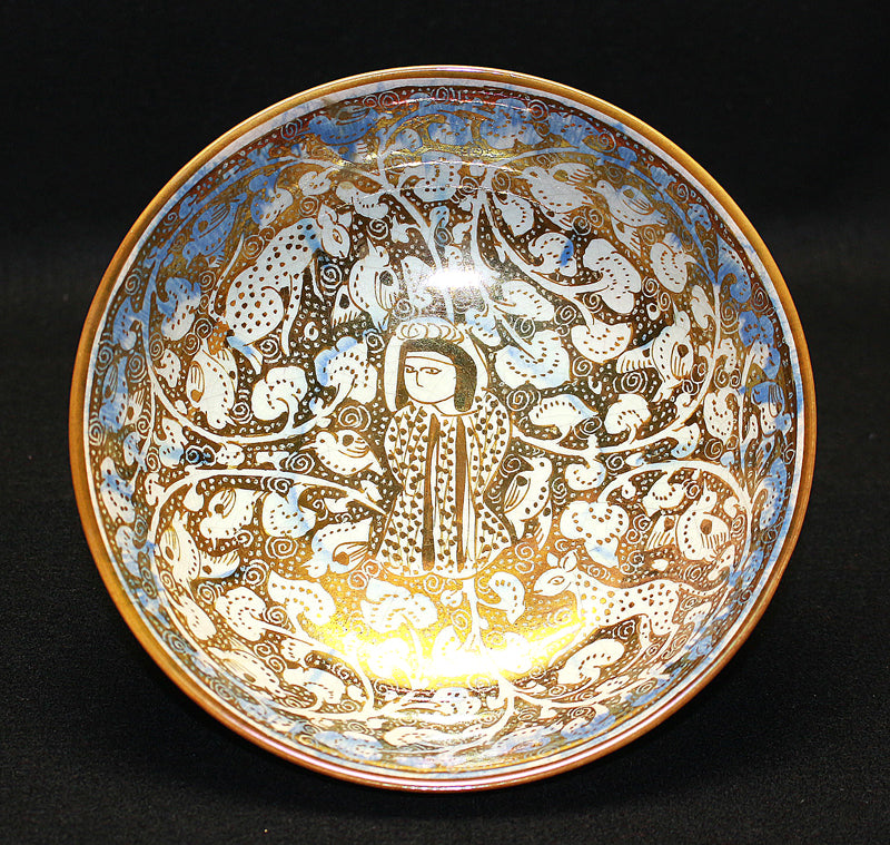 22956 人間国宝 加藤卓男 (ラスター彩人物唐草文鉢(安藤箱)) KATO